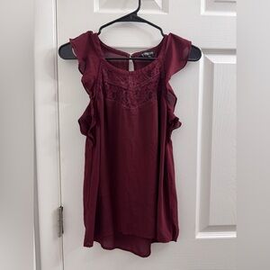 Express Burgundy Ruffle Blouse